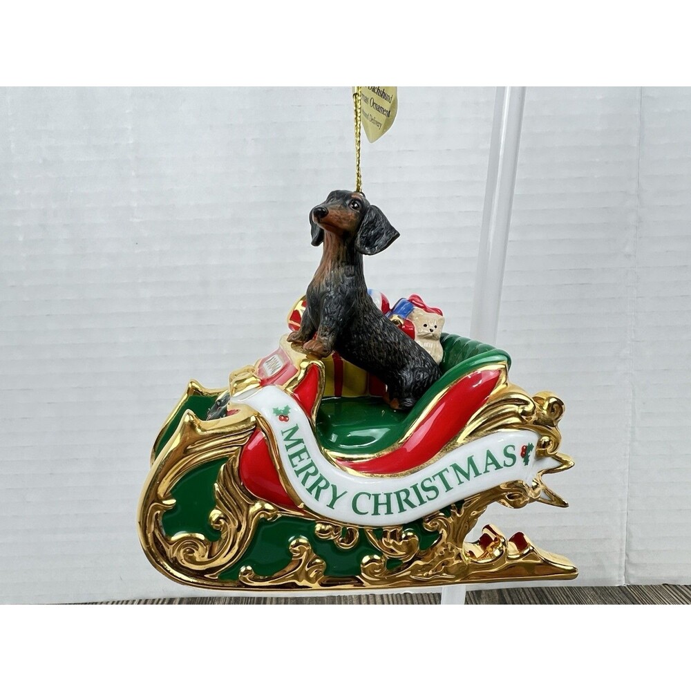 Danbury Mint Dachshund Delivery Christmas Ornament Weenie Dog Holiday Sleigh '04